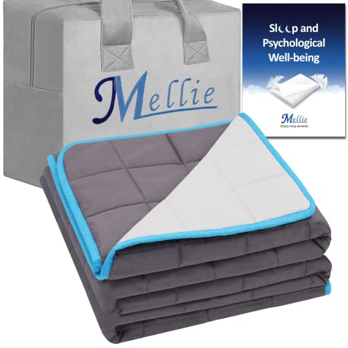 Mellie Luxury 6.8kgs Double Size Weighted Blanket Adult (Grey/White) with Travel Bag - Stress, Insomnia, Anxiety Relief Weight Blanket for Autism - 135 x 190cm - No Covers
