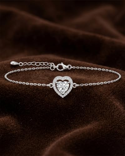 Image of Clara 925 Sterling Silver Zilvia Heart Solitaire Pendant Earrings Chain Ring Bracelet Jewellery Set | Platinum Plated, Swiss Zirconia |Gift for Women and Girls