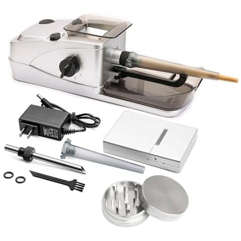 Electric Cone Rolling Machine Set with Manual Herb Grinder and Pre-Roll Holder Case can Grind,Electric Filled and Pack Cones,Electric Cone Loader for King Size Cones Cover