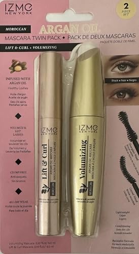 IZME New York ARGAN OIL MASCARA VOLUMIZING & LIFT CURL, TWIN PACK / 6.0 ml, 4.0 ml, Black