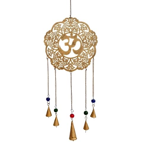 Mie Creations Hindu Om Wall Hanging Décor, Indian God Om Symbol Wall Art, Navratri, Diwali Festival, Pooja Mandir Decorations, Return Gifts for Housewarming | Handmade Metal Om Panel- Golden 8'' Cover