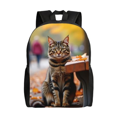 Comfort Fit Unisex Tabby C Sitting The Ground Next to Bench Backpack Gre Durable Daily Commute Travel Adventures 16 in