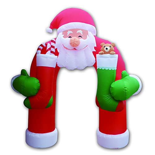GOOSH 11 Feet Christmas Inflatable Santa Claus Archway Arch with Teddy Sugar Cane Cute Lights Lighted Blow-up Holiday Decoration for Outdoor Indoor Home Garden Family Prop Yard
