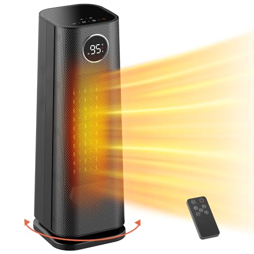 Space Heater for Indoor Use, 1500W Fast Electric Portable Ceramic Heaters with Thermostat, 4 Modes, 24H Timer, 70°Oscillating Room Heater with Remote for Office Bedroom Use, 2024 Upgraded