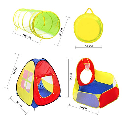 TOMYOU Kids Playhouse, 3 in 1 Play Tent with Tunnel, Ball Pit for Toddler Boys, Girls, Baby Play Tent, Indoor/Outdoor Kids Tent - Thumbnail 5