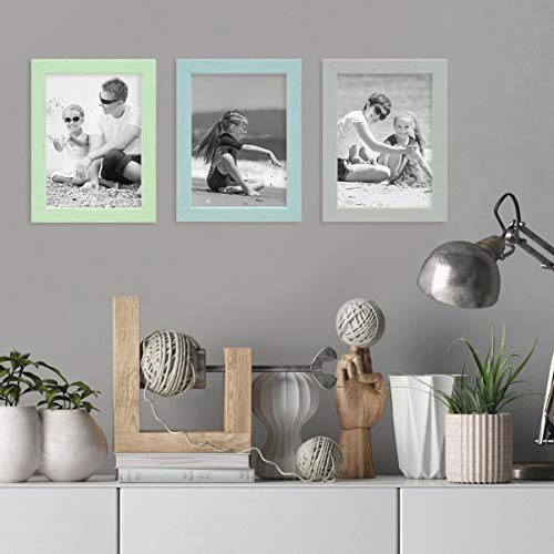 PHOTOLINI 3er Set Bilderrahmen Grün Blau Grau 13x18 cm Massivholz mit Acrylglasscheibe/Fotorahmen/Wechselrahmen – Bild 3