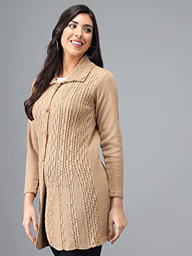 Image of eKools Women Wool Blend Banded Collar Cardigan