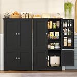 TEENFON Storage Cabinet with 4 Doors, Kitchen Cabinet with 6 Door Shelves, Kitchen Pantry for Living Room, Dining Room, Bathroom, Black - Image 5