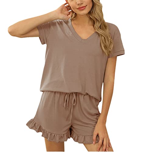 Combinaison 2 pièces femmes vêtement d'intérieur short pyjama court col V léger printemps été