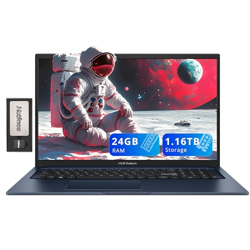 ASUS Vivobook 17.3" FHD IPS Laptop, Intel i3-1215U, 24GB DDR4 RAM, 1.16TB Storage(1TB SSD + 160GB Docking Station Set), Intel UHD Graphics, Numeric Keypad, Webcam, Wi-Fi 6E, Windows 11, Quiet Blue