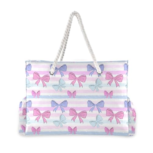 Colorful Bows Beach Bag & Travel Tote Bag Large Sandproof with Zipper Closure, Wet Pouch for Swim Gym Travel, Lightweight Foldable Outdoor Bag2