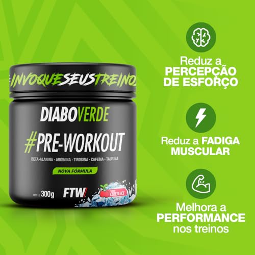 Suplemento Em Pó Ftw Diabo Verde Pre Treino Pre Workout 300g Sabor Cereja Ice