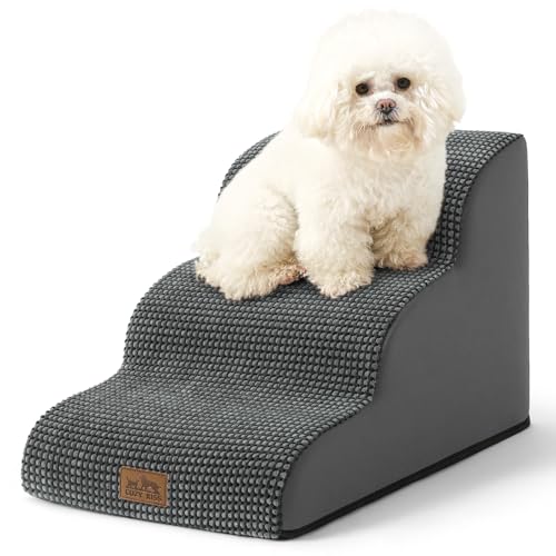 COZY KISS Dog Stairs for Small Dogs 15.7" H, Curved Dog Step for Puppy, Older Cat, Medium Pet Ramp for Sofa, Couch or Chair, Ladder with High Density Foam, 15.7x22.4x15.7 inch, 3 Step, Charcoal Grey by COZY KISS - Used condition - CA$42.99