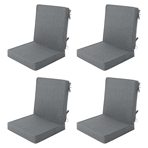 Image of Outdoor Chair Cushions, Water-Resistant & Fade-Resistant, Patio Furniture Lawn Dining Chair Seat Replacement with Mid Back, Ties Zipper, Removable Cover, 18 x 16.5 Inch, Set of 4, Dark Grey