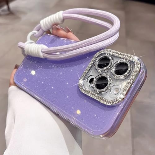Étui de protection d'objectif tendance pour iPhone 14 Pro Max, coque violette à paillettes
