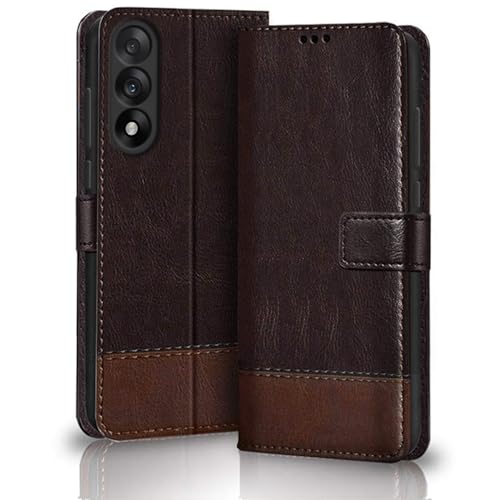 Image of TheGiftKart Flip Back Cover Case for OnePlus Nord 5 5G | Dual-Color Leather Finish | Inbuilt Stand & Pockets | Wallet Style Flip Back Case Cover for OnePlus Nord 5 5G (Faux Leather, Coffee & Brown)
