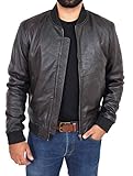 100% cuir véritable Hommes Cuir Souple MA-1 Bombardier Veste Coupe Slim Varsity Style Ryan Noir (XXX-Large)