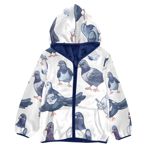 Pigeon Pattern Print Design Toddler Fleece Jacket Girl Boys Hooded Fleece Jacket Coat Warm Outwear Zip-up 3-10T