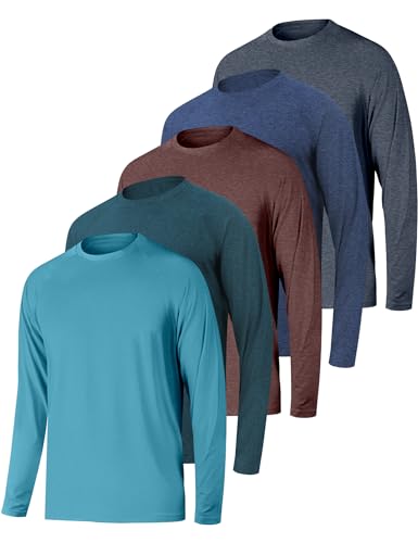 Long Sleeve Shirts for Men 5 Pack Athletic T Shirt UPF 50+ Sun Protection Fishing Active Running Quick Dry Fit Tee Shirt