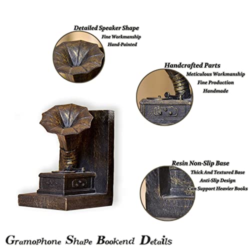 Decorative Bookends,Office Bookends,Bookends Of The Phonograph,Book Ends For Heavy Books,Book Holders For Shelves,Book Stoppers For Coffee Shop,Bar,Home (Phonograph) #TOP2