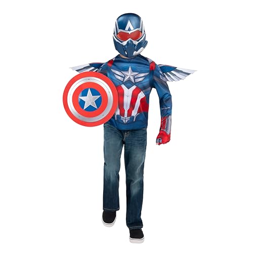 MARVEL Captain America Official Dress Up Trunk Set - Seven-Piece Set with Costume Top Mask Wings Gloves and Shield - Size S (4-7)