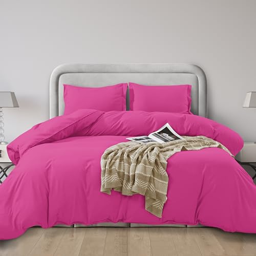 Elegant Comfort Luxury 3-Piece Duvet Cover Set - 1500 Premium Hotel Quality Microfiber Hotel Collection - Comforter Cover with Button Closure and Shams Full/Queen Hot Pink