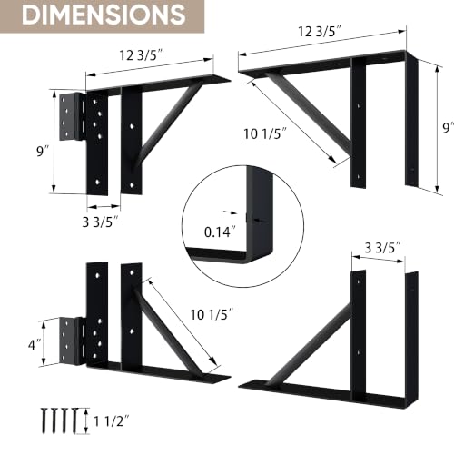 Image of JUBEST 2 Pcs Heavy Duty Gate Bracket Kit for Wood Fence Gates, Black