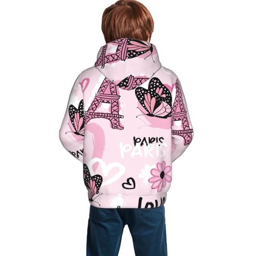Eiffel Tower and Butterflies Kid Hoodies Boys Sweatshirts Girls Pullover with Pocket4