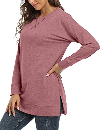 BETTE BOUTIK Women's Drop Long Sleeve Sweatshirts Casual Crewneck Tunic Tops Sweartshirts With Side Slits S-3XL