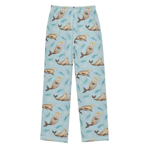 ZZXXB Seal with Fish Boys Long Pants Soft Trousers Elastic Waist Kids Lounge Bottoms with Pockets S-XL