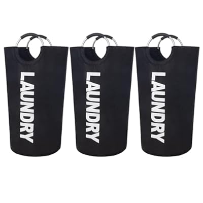 foreorchid 3 Pack 90L Laundry Basket,Waterproof Laundry Hamper,Dirty Clothes Hamper for Laundry, Laundry Baskets with Foam Protected Aluminum Handles for Laundry,Dorm,Family (Black, 3 Pack-90L)