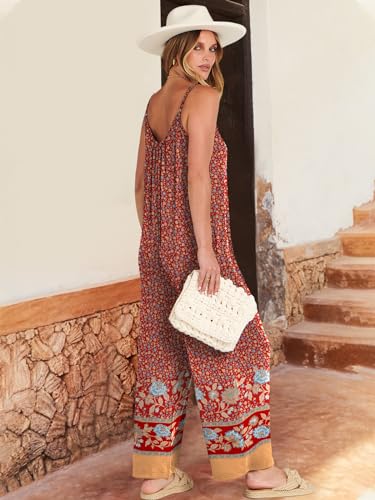Image of ANRABESS Women Jumpsuits 2026 Casual Sleeveless Spaghetti Strap Boho Wide Leg Rompers Summer Outfits Beach Vacation Clothes