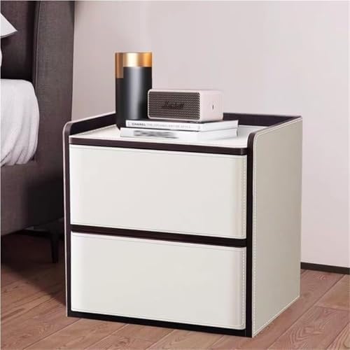 Minimalist Gray Wood Bedside Table with 2 Drawers - Stylish Nightstand with Storage for Living Room & Bedroom - Practical End Table (48cm)