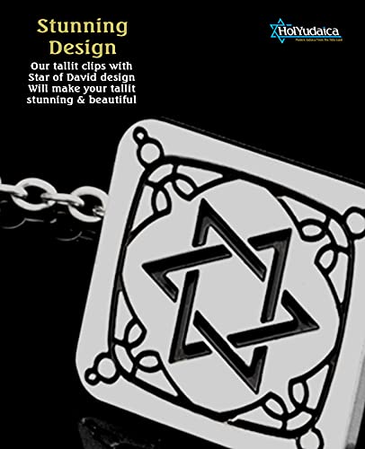 Clips for Tallit Prayer Shawl, Made in Israel, Silver Color wirh a Star of David and Design, 3CM / 3.5CM3
