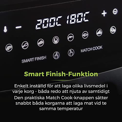 Tower Vortx 9L Dubbelkorg Luftfritös 1800W Svart med 10 Inställningar