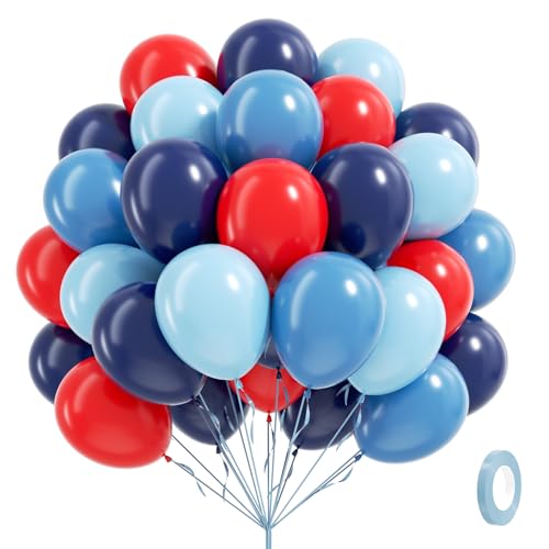 60pcs Red and Blue Balloons 12inch with Navy Slate Dusty Blue Red Balloons for Baby Shower Birthday Party Decorations