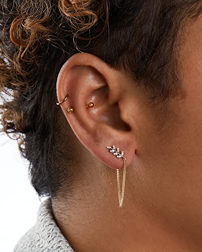 Milla Silver & Gold Chain Earrings For Women - 14K Gold Butterfly Earrings For Women & More Trendy Earrings Styles - Comfortable Cute Earrings Aesthetic Jewelry (14K Gold Plated/Cz Leaf) #TOP1