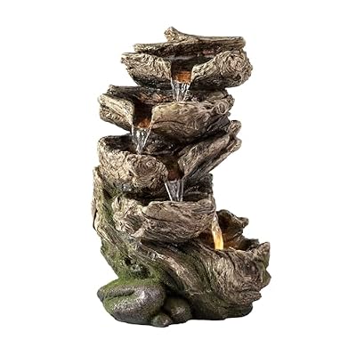 Alpine Corporation WIN1180 11" Indoor Tabletop Waterfall Fountain with LED Lights, 5 Tier Rainforest Garden Fountain, Brown