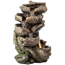 Alpine Corporation WIN1180 11" Indoor Tabletop Waterfall Fountain with LED Lights, 5 Tier Rainforest Garden Fountain, Brown