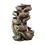 Alpine Corporation WIN1180 11" Indoor Tabletop Waterfall Fountain with LED Lights, 5 Tier Rainforest Garden Fountain, Brown