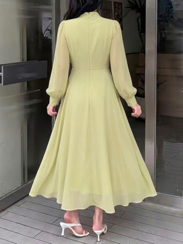 Image of SMOWKLY Women Elegant Midi Dress | Long Sleeve Fit & Flare Dress Western Dress for Women | Office, Evening, Casual & Occasion Wear