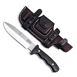 GCS Handmade Bushcraft Survival Knife - Tactical, Hunting, Camping with Grippy Micarta Handle, D2 Tool Steel, Leather Sheath; Left Hand Cross Draw & Right Hand Scout Carry - GCS115