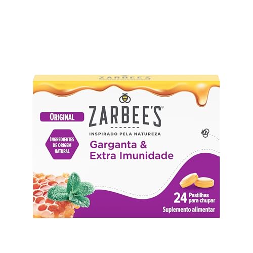 Zarbee’s Garganta & Extra Inmunidad, Refuerza el sistema inmune y suaviza la garganta, 24 Pastillas para chupar con miel, aceite esencial de menta, zinc y vitamina C