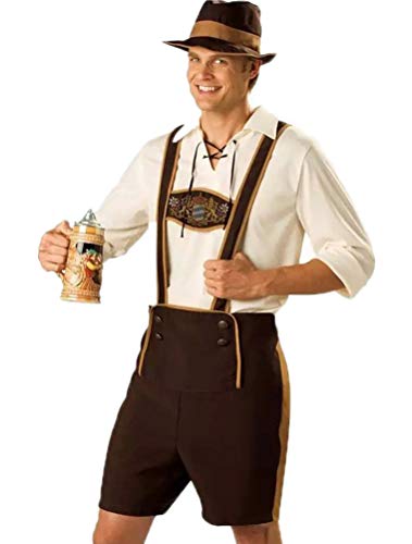KJHSDNN Traje de Edad Media Hombres Fiesta Halloween Oktoberfest Cerveza Cosplay 1 Camisa + 1Pantalones con Peto+ 1 Sombrero Cover