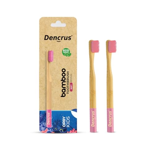Image of Orby Kids Bamboo Toothbrush for Kids (Pack of 2) | Natural & Eco Friendly Oral Care | Soft Bristles Toothbrush for Toddler & Kid Dental Care | Organic Bamboo Handle - Pink