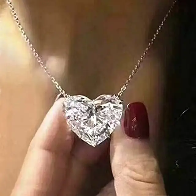18K Gold Plated Cubic Zirconia Diamond Heart Pendant Necklace for Women