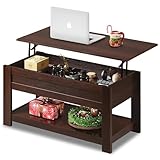 WLIVE Coffee Table, 39' Lift Top Coffee Table with Hidden Compartment and Storage Shelf for Living Room, Red-Brown