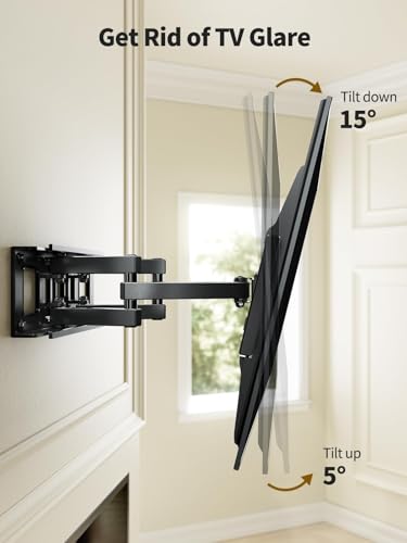 Image of AM alphamount Full Motion TV Wall Mount for Most 37-75 Inch TVs up to 100 lbs, Swivel TV Mount with Dual Articulating Arms, Wall Mount TV Bracket Max VESA 600x400mm, Fits 16″ Wood Studs, APLF6