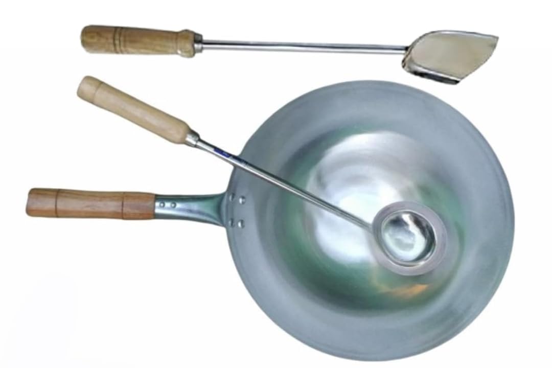 Chinese Kadai with Ladle & Turner for Noodles | Fried Rice Kadai with Strong Handle| Kadhai for Home/Commercial/Restaurant use| 100% Pure Iron Deep Fry Pan| Size- (12 Inch)-picture-24