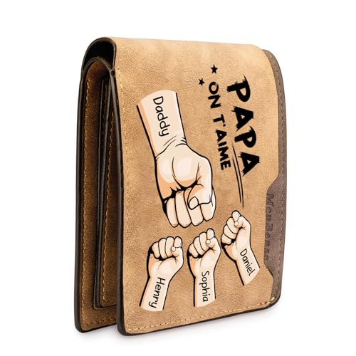 Custom Gifts for Dad Fathers Day - Personalized Leather Wallet with Names for Men Slim Fist Bifold Wallet for Father with ID Window Wallet for Daddy Husband Christmas Gifts